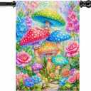 Spring Summer House Flag 28x40 Inch Double Sided Outside Colorful Mushroom Floral Flowers Outdoor Seasonal Holiday Welcome Yard Decoration