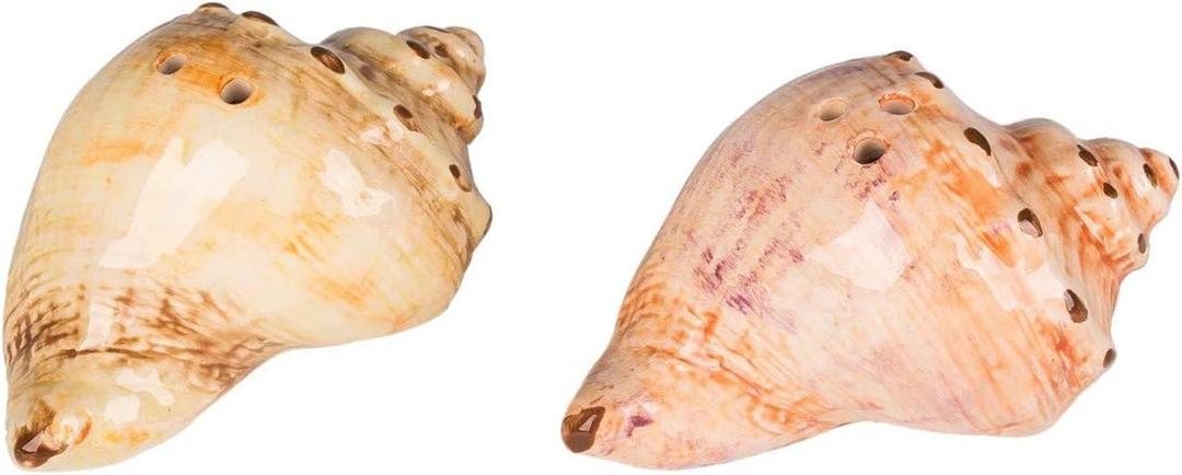 Beachcombers 2.8" Ceramic Conch Shell Salt/Pepper Nautical Coastal Beach Home Kitchen Dining Dinner Table Tabletop Decor Decoration Orange