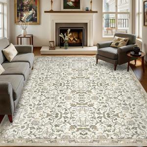 810 Washable Large Area Rugs for Living Room, Floral Soft Rug Non Slip Stain Resistant Carpet for Bedroom Dining Room Kitchen Farmhouse Home DecorBeige Multi 061