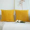 JOJUSIS Pack of 2 Faux Fur Plush Decorative Throw Pillow Covers Couch Cushion Case Soft Pillowcases (Mustard Yellow, 18 x 18-Inch)