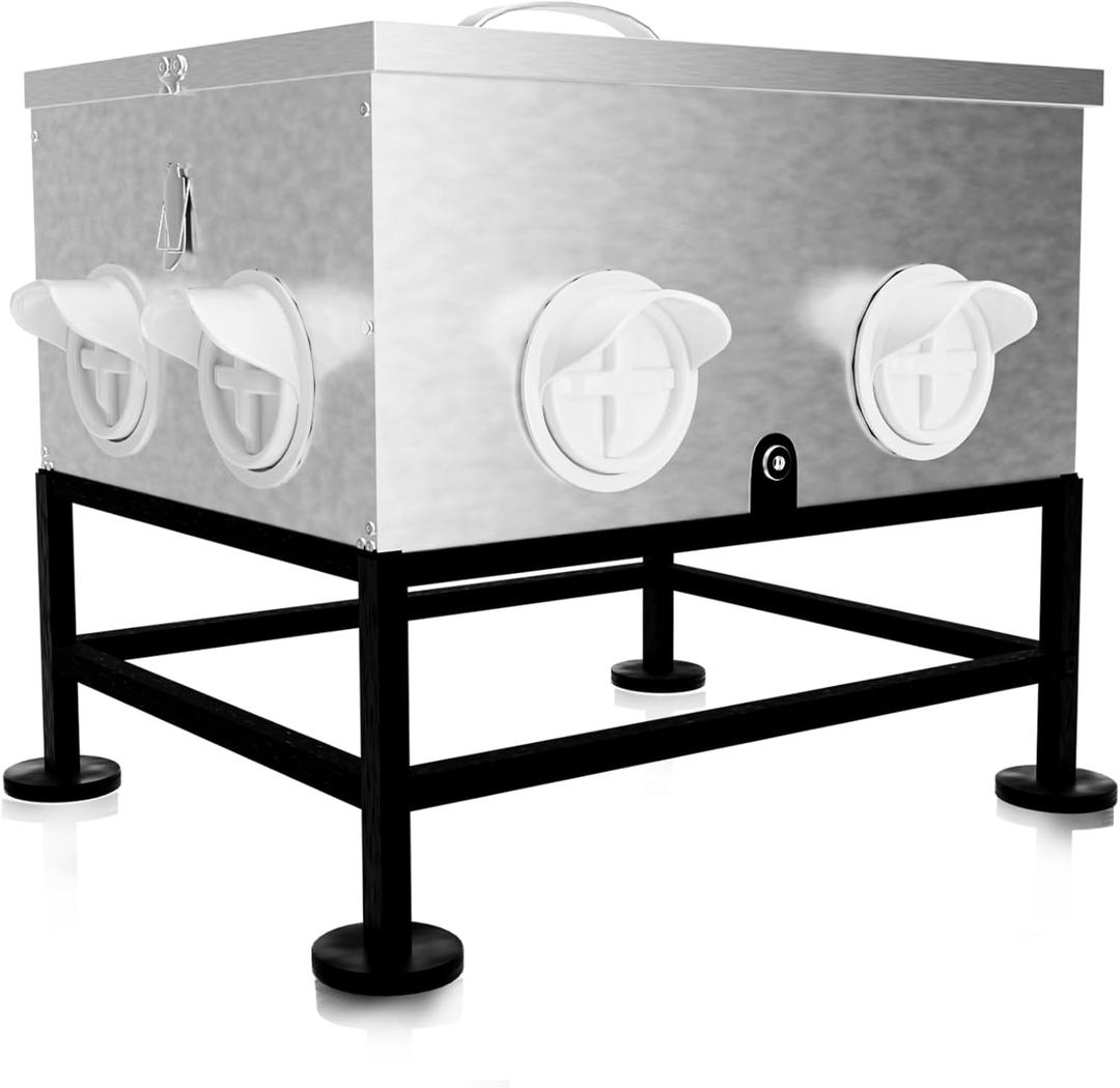 Automatic Chicken Feeder No Waste, 35lb 8 Ports Large Galvanized Metal Chicken Feeders Rodent Proof with Locking Lid and Upgraded Stands for Hen Coop