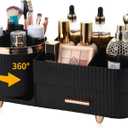 Makeup Organizer Countertop with Drawer 360 Rotating Brush Holder Storage Large Capacity Skincare Cosmetic Display Cases for Vanity Bathroom Desktop, Model 3016 Black
