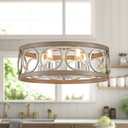 XINGQI Rustic Chandelier Brushed Nickel, Drum Chandeliers for Dining Room Modern Light Fixture Over Table Farmhouse Metal Wood Grain Pendant 5 Lights
