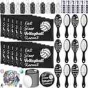 Tioncy 110 Pcs Volleyball Party Favors Set Volleyball Gifts for Team Sports Accessories Include Cosmetic Bag Lipstick Holder Keychain Compact Mirror Hairbrush Scrunchie Sticker Team Party Favors