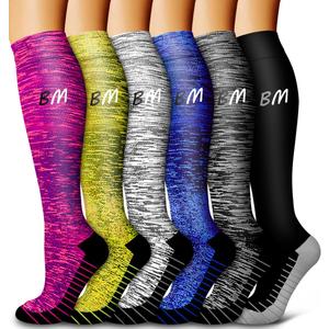 Blue Maple 6 Pack Copper Compression Socks for Women and Men Circulation-Best Support for Medical, Running, Nursing, Athletic (Large-X-Large)