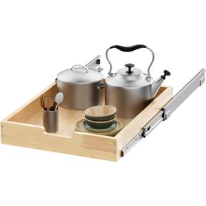 Wood Pull Out Cabinet Organizer 14" W x 21" D, Heavy-Duty Sliding Drawers for Inside Cabinets Storage and Organization for Kitchen, Pantry, Bathroom (single tie)