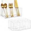 2Pack Acrylic Utensil Holder Silverware Organizer 4 Compartments Tableware Storage Box Countertop Cutlery Caddy for Forks, Knives, Spoons, Napkins, PlatesIndoor/Outdoor Use