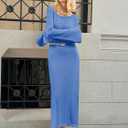 Wenrine Womens Fall Off The Shoulder Bodycon Sweater Dress 2025 Formal Long Sleeve Elegant Cocktail Party Maxi Dresses (Small, Blue)