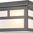 9.5 Inch Black Flush Mount Ceiling Light, Wet Rated Outdoor Porch Light with Acid-Etched Glass | Farmhouse Square Lighting for Porch, Bathroom, Kitchen, Entryway, Garage – E26 Base