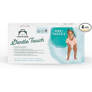 Amazon Brand - Mama Bear Gentle Touch Baby Diapers, Size 6, 108 Count (4 Packs of 27), Hypoallergenic, Wetness Indicator
