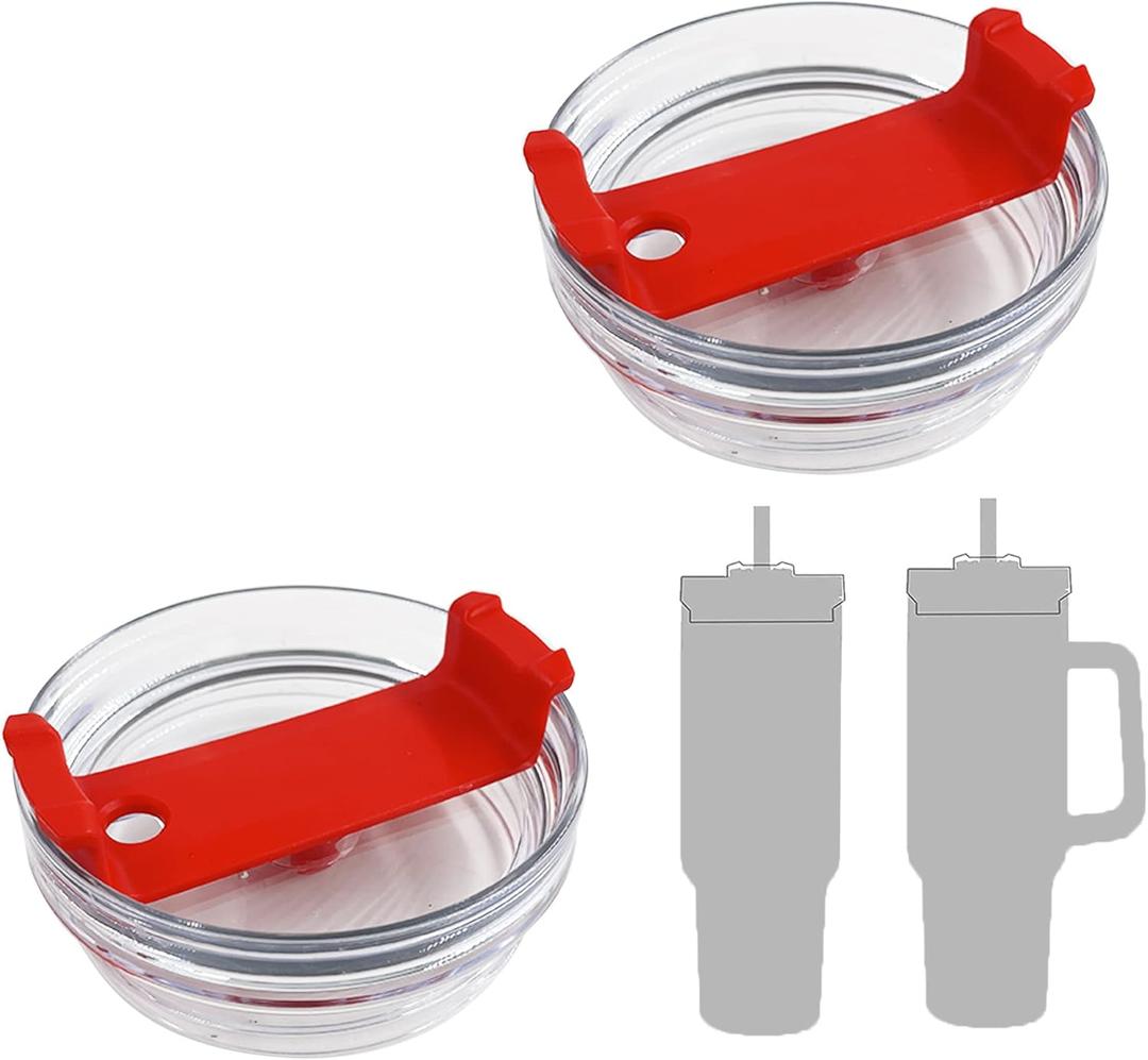 2 Pack 40 OZ Tumbler Lid Compatible for Stanley Quencher, Spill Proof Splash Resistant Stainless Steel Tumbler Covers Fit for Stanley and More Coffee (Red, 40oz-1.0)