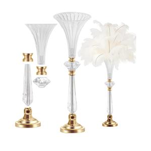 VIJIV Tall Crystal Acrylic Flower Vases for Centerpieces, 23.6" Large Clear Decorative Trumpet Vases, Wedding Flower Stand with Ribbed, Table/Floor Vase for Bridal Showers & Dining Room, Home Décor