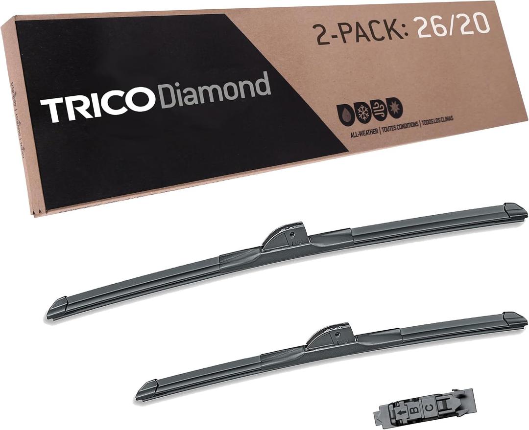 TRICO Diamond 26" + 20" Super Premium Automotive Replacement Windshield Wiper Blades (Set of 2), Passenger and Driver Side All-Weather Beam Wiper Blades for Select Vehicle Models (Item #25-2620)