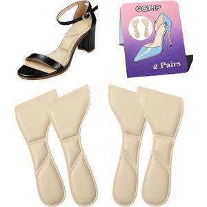 3/4 High Heel Cushion Inserts for Women - Premium Invisible Shoe Insoles Prevent Feet from Sliding Forward - Comfort Faux Leather Shoe Pads for Pumps, Sandals, Flats - 2 Pairs (Beige/Small)