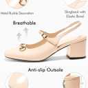 PiePieBuy Womens Slingback Chunky Heels Mary Jane Shoes Slip On Buckle Strap Dress Shoes Closed Round Toe Pumps (8, Beige)