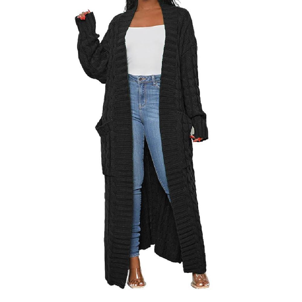 ADILACA Maxi Cardigan, Plus Size, Floor Length, with Pockets - Women's Black Cardigan Medium