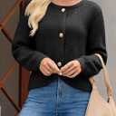 Saodimallsu Womens Cropped Cardigan Sweaters Button Up Long Sleeve Crewneck Fall Dressy Casual Knit Sweater Jackets (Black)