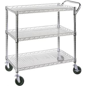 Heavy Duty 3 Tier Rolling Utility Kitchen Cart on Wheels,Large 45"L x 17 1/2"D x 45"H Metal Serving Cart Commercial Grade with Wire Shelving and Handle Bar for Office School Church Kitchen Hardware