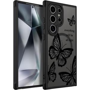 SEXYMOM Magnetic for Samsung Galaxy S24 Ultra Case - Wireless Charging Compatible,Cute Floral Design for Women and Girls,Slim Fit Translucent Matte Phone Case - Butterfly