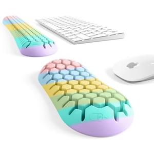 Keyboard Wrist Rest Set adopts a Honeycomb Design，Ergonomic Wrist Mouse Support pad. Soft Silicone Typing relieves Wrist Pain, Suitable for Offices, Homes, Games, (Multicolor Mixing)