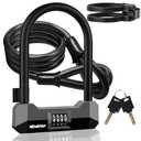 NDakter Bike Locks Heavy Duty Anti Theft, 18mm Bicycle Combo U Lock, 4-Digit Resettable Large Combination Lock with 5FT Steel Cable and Bracket, for Electric Scooter, Ebike, Motorcycle (Gray)