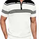 KUYIGO Men's Knit Polo Shirts Short Sleeve Striped Golf Polo Shirts Lightweight Casual Collared T Shirt (XXL)