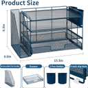 OPNICE Desk Organizer, 4-Tier Desktop File Organizer with Drawer and 2 Pen Holders, Office Desk Accessories, File Sorters, Workspace Organizers for Office Supplies(Dark Blue)