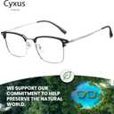 Cyxus Retro Blue Light Glasses Men - Square TR90 Metal Blowline Frame Stylish Trendy for Computer Daily Work 8252