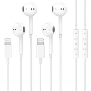 [Apple MFi Certified] Wired Headphones for iPhone Earbuds with Built-in Microphone & Volume Control Nosie Reduction Earphones Headsets Compatible with iPhone 14 13 12 11 Pro Max XS XR X 8 7, 2 Pack (White)