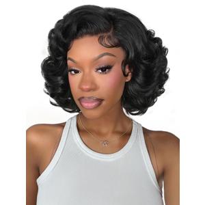 HANNE T Lace Short Curly Wigs for Black Women 13 * 4 * 1 Pre Cut Curly Synthetic Lace Wig 9 Inch Short Curly Wigs (Natural Black)