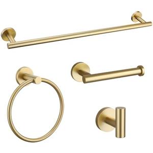 Amazon.com: Brushed Gold Bathroom Hardware Accessories Set 4 Pieces Towel Bar Set Modern Round Towel Ring 19.68 in Towel Bar Towel Hook and Toilet Paper Holder Stainless Steel Wall Mounted : Tools & Home Improvement
