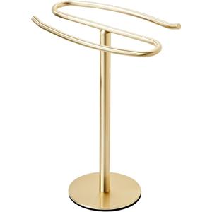 Brusehd Light Gold Hand Towel Holder Stand, Free-Standing Towel Rack, SUS304 Stainless Steel Towel Bar Rack Stand, Tower Bar for Bathroom Kitchen Vanity Countertop