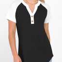 ANRABESS Womens Tops Short Sleeve Henley Shirts Summer V Neck Color Block Tunic T Shirts Casual Blouses Work Trendy Clothes (M)