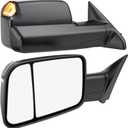 Switchback Signal Tow Mirrors Compatible with Dodge Ram 1500(2009-2018) 2500 3500(2010-2018), Power Heated Flip Up Extended Trailer Towing Side Mirrors w/Puddle Light, Smoked Lens Black Housing