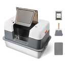 Scirove Stainless Steel Cat Litter Box Enclosed with Lid，Covered Metal Kitty Litter Box with Litter Mat and Odor Reduction Pack(2kg), Metal Scoop，Switchable Design, Easy Clean，Odor-Control, Leak-Proof