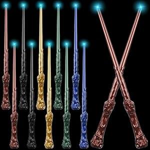 Jerify 10 Pieces Light up Magic Wizard Wands Sound Illuminating Toy 14.6 Inch Witch Wand for Kids Halloween Birthday Gifts Cosplay Party Costume Accessories(Multicolor)
