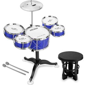 Toddler Drum Set Kids Jazz Drum Kit 8 Piece - Educational Percussion Musical Instruments Toy Playset Christmas Birthday Gift for Boys Girls, Blue