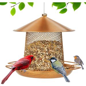 LBTING Bird Feeder for Outside, Metal Lantern-Shaped Bird Feeder, Wild Bird Feeders for Hanging Outdoor Garden Yard, Bright Gold