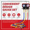HVAC Manifold Gauge Set for R22/R410a/R134a Refrigerant, 3 Way AC Refrigerant Gauges Set with R22 R410a Safety Valves, 5FT Hoses, R134a Adapters, Can Tap, Upgrade Red