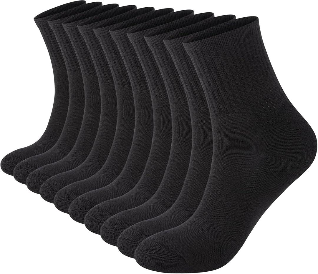 Monxiery Womens Cotton Cushioned Ankle Socks, Athletic Quarter Mini Crew Socks, 5 Pairs Thicken Black M-L