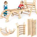 Pikler Triangle Set Montessori Play Gym Climbing Toys for Toddlers 1-3 Inside Wooden Baby Play Gym Toddler Slides Indoor and Outdoor Play