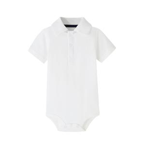 Teach Leanbh Baby Boys Pure Color Cotton Short Long Sleeve Polo Bodysuit 3-24 Months (White, 12 Months)