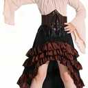 Verceco Pirate Medieval Renaissance Dress, Brown and Black Ruffled Skirt with Corset, Bell Sleeve Peasant Top, S
