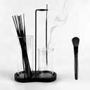 2 in 1 Black Incense Holder for Sticks with Glass Ash Catcher, Anti-Ash Incense Burner for Yoga Meditation Spa, Sleek Minimalist Decor & Incense Holder for Men, Includes Ash Brush