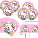 Kitty Birthday Party Supplies, 20 Plates, 20 Napkins and 1 Tablecover for Girls Kitty Party Decorations