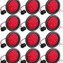 Treela 4 Inch Round LED Trailer Tail Lights, 10 LED Trailer Marker Lights Waterproof 12v Turn Brake Stop Light Sealed Flush Mount for Truck RV Boat(Red,12)