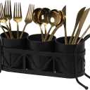 Kitchen Utensil Holder, Silverware Cutlery Organizer, Versatile Flatware Caddy Storage for Forks Spoons Knives, Perfect for Countertop Party Camping - Black Round