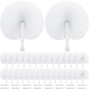 Coloch 48 Pack Folding Paper Hand Fans with Plastic Handle, Plain White Round Party Fans Pocket Fan for Wedding, Party Favor, Celebration, Home Decoration