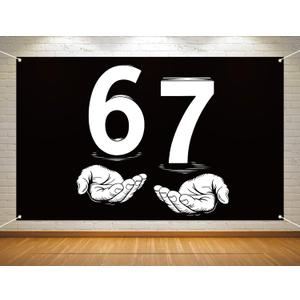 Funny 67 Meme Photo Booth Backdrop 6 7 Six Seven Birthday Party Decoration Winter Holiday Background Banner Wall Decor (Black-1, 3.65.9ft)