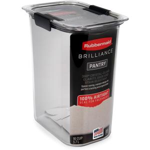 Rubbermaid Brilliance 16-Cup Airtight Food Storage Container with Lid Clear/Grey - optimal for pantry organization flour sugar and food storage